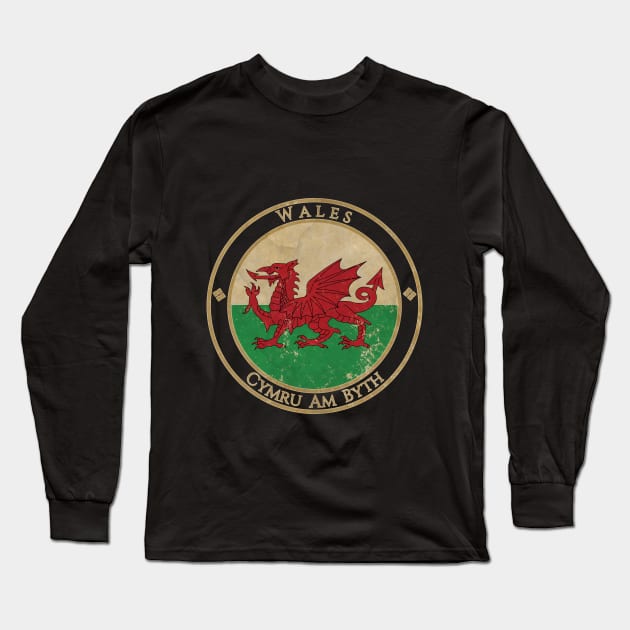 Vintage Wales Welsh Europe European EU Flag Long Sleeve T-Shirt by DragonXX